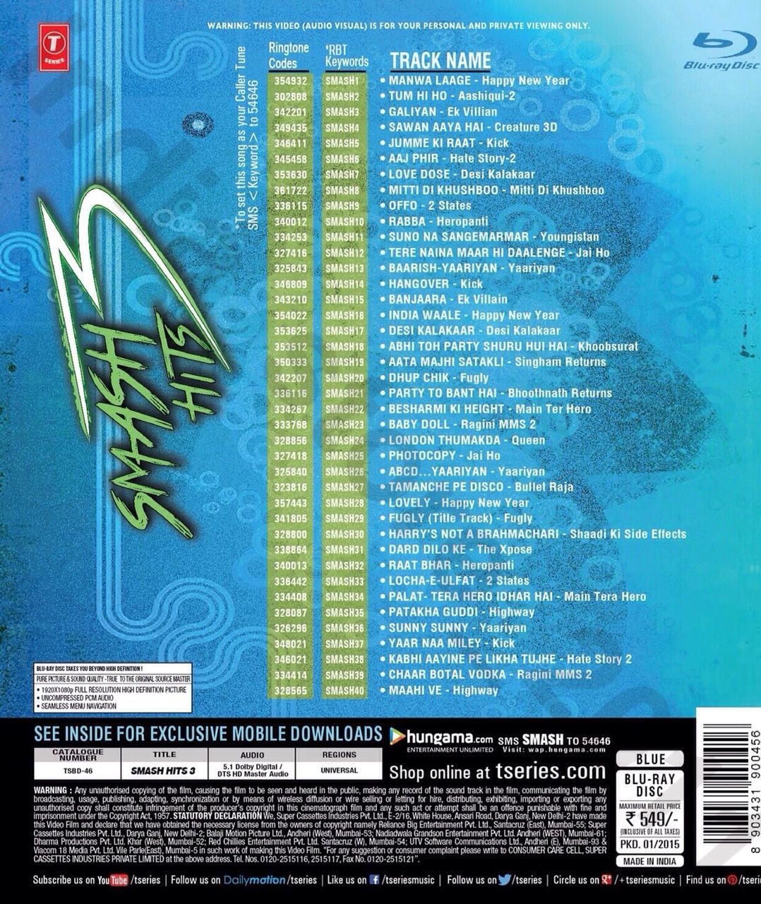 图片[2]-印度宝莱坞原声音乐3 Smash Hits: Volume 3 – Original Bollywood New Songs 2015 [BDMV 34.11GB]-蓝光演唱会资源网