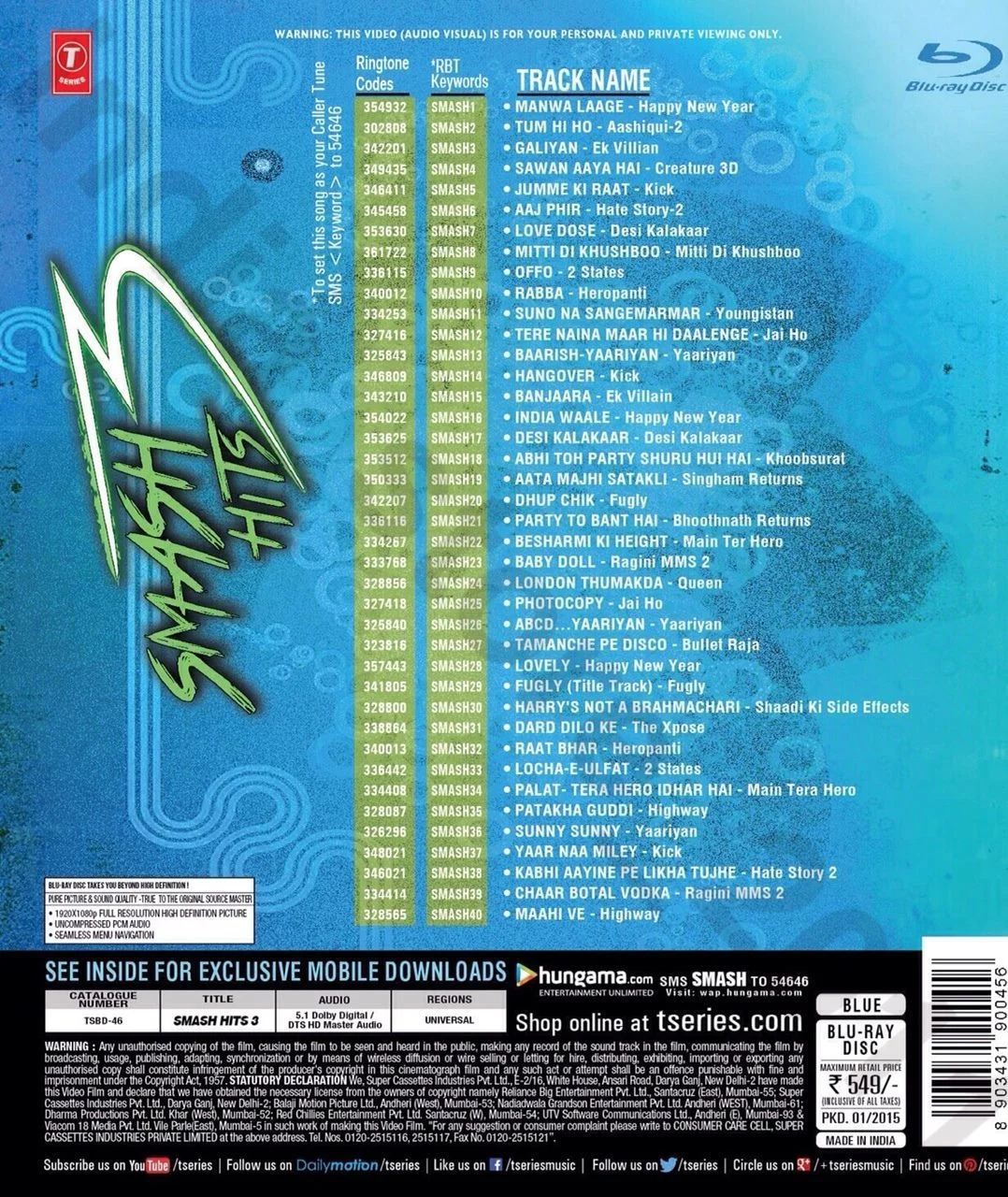 图片[2]-印度宝莱坞原声音乐3 Smash Hits: Volume 3 – Original Bollywood New Songs 2015 [BDMV 34.11GB]-蓝光演唱会资源网