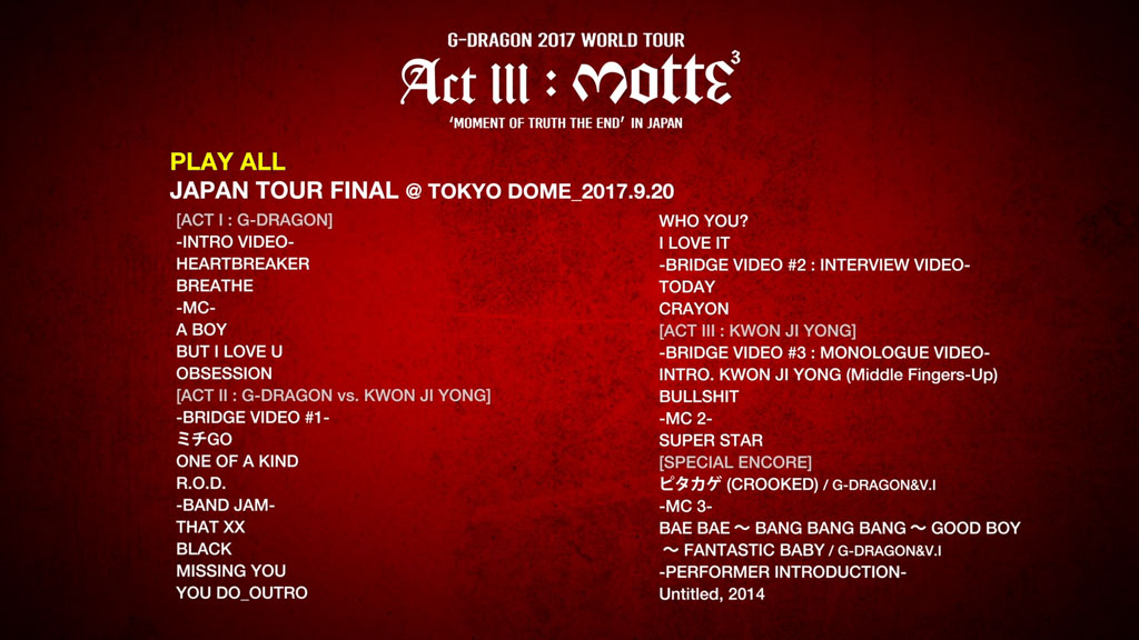 图片[2]-지드래곤 G-DRAGON – G-DRAGON 2017 WORLD TOUR ACT III, M.O.T.T.E IN JAPAN 2018 [BDMV 2BD 44.8GB]-蓝光演唱会资源网