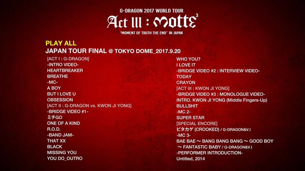 图片[2]-지드래곤 G-DRAGON – G-DRAGON 2017 WORLD TOUR ACT III, M.O.T.T.E IN JAPAN 2018 [BDMV 2BD 44.8GB]-蓝光演唱会资源网